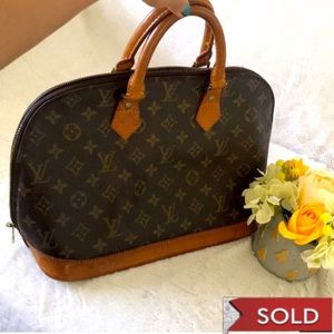 LOUIS VUITTON LV LOGO ALMA HAND BAG MONOGRAM LEATHER BROWN FRANCE